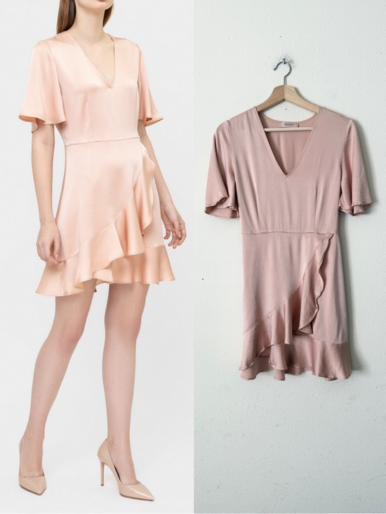 Twin-Set Dresses & Skirts - Twinset Milanop SMALL flutter sleeve blush pink Vneck satin mini dress